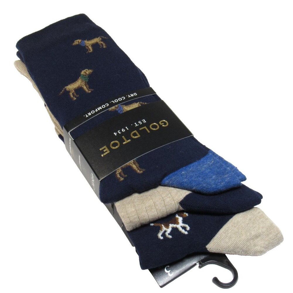Gold Toe Men's Labrador & Beagle Print Socks 3 Pair Navy & Khaki Combo One Size